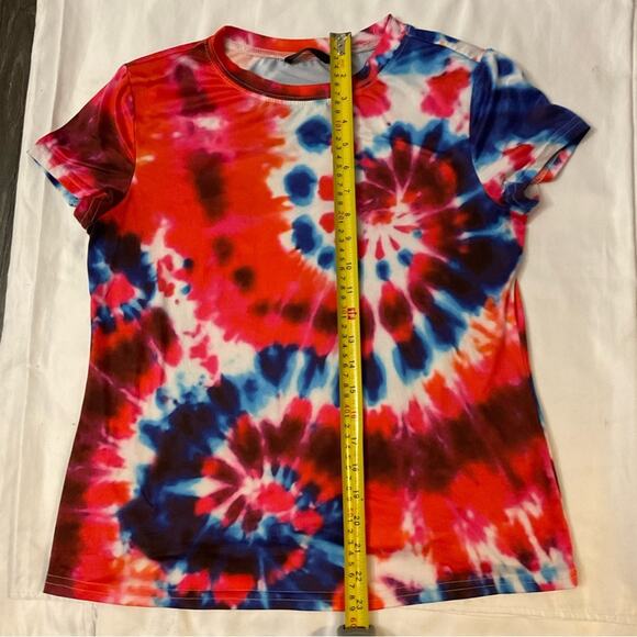 SHEIN Spiral Short Sleeve Tie Dye Crew  Neck Tee S  Casual 70s Look Cherry Girl - Picture 4 of 6